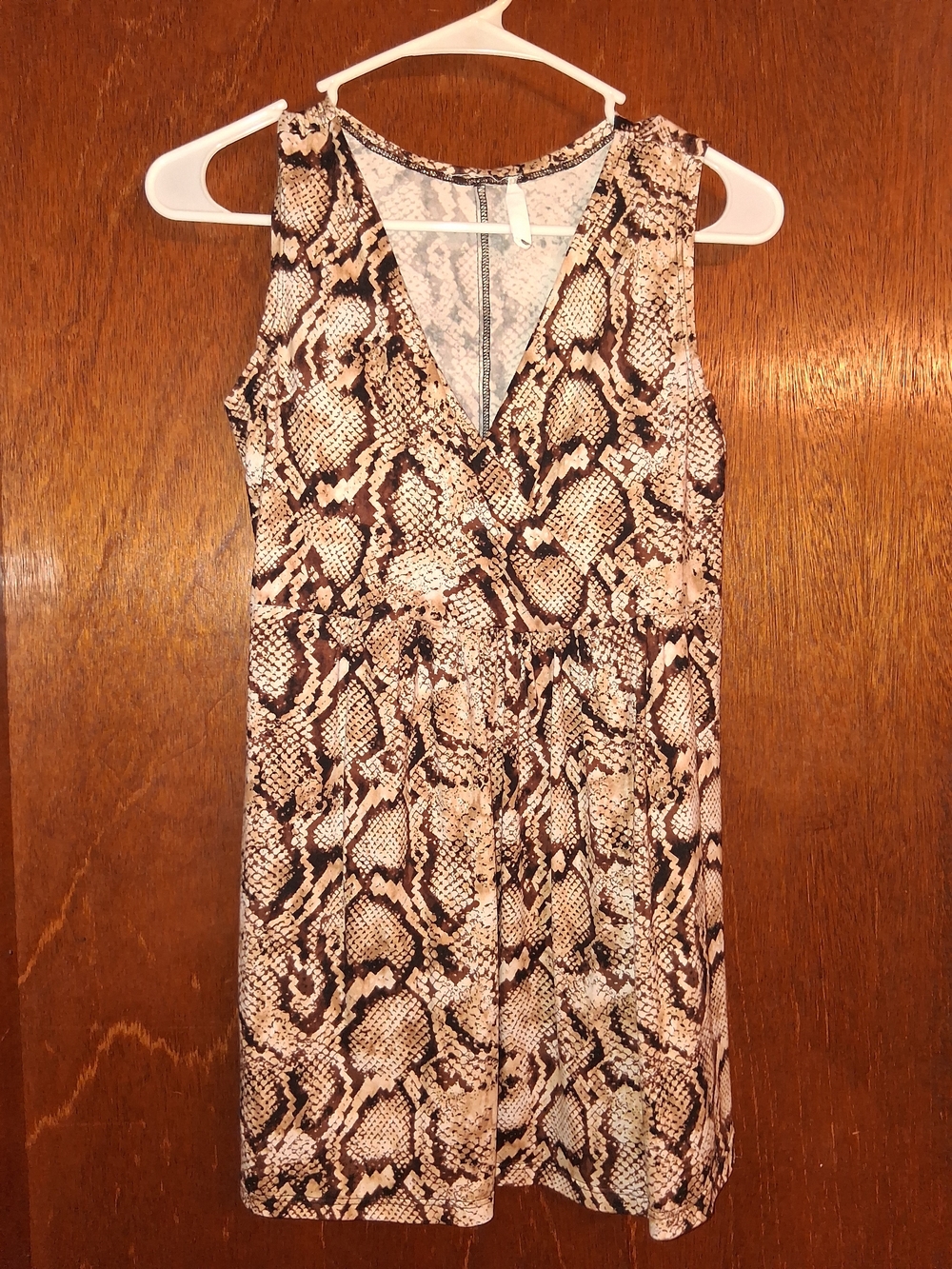 Sleeveless Faux-Snake Print V-Neck Top in Brown